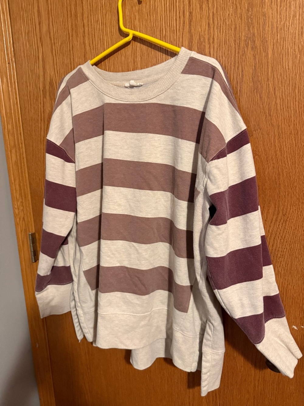 Maurices Cream and Mauve Striped Crewneck Sweater